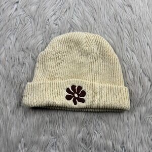Weld Mfg Unisex Cream Retro Floral Embroidered Beanie Hemp Cotton